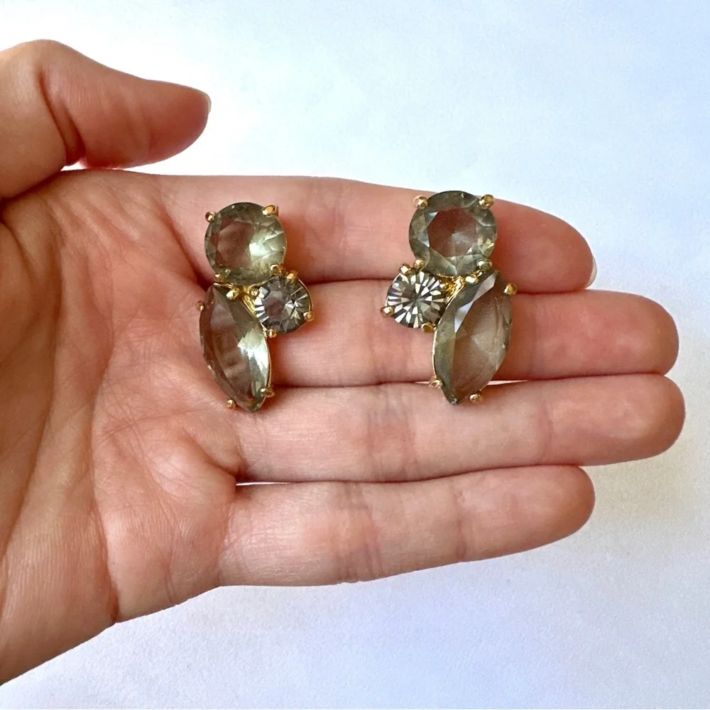 Kate Spade Gold Plate Grey Crystal Rhinestone Cluster Pierced Earrings - Picture 3 of 8